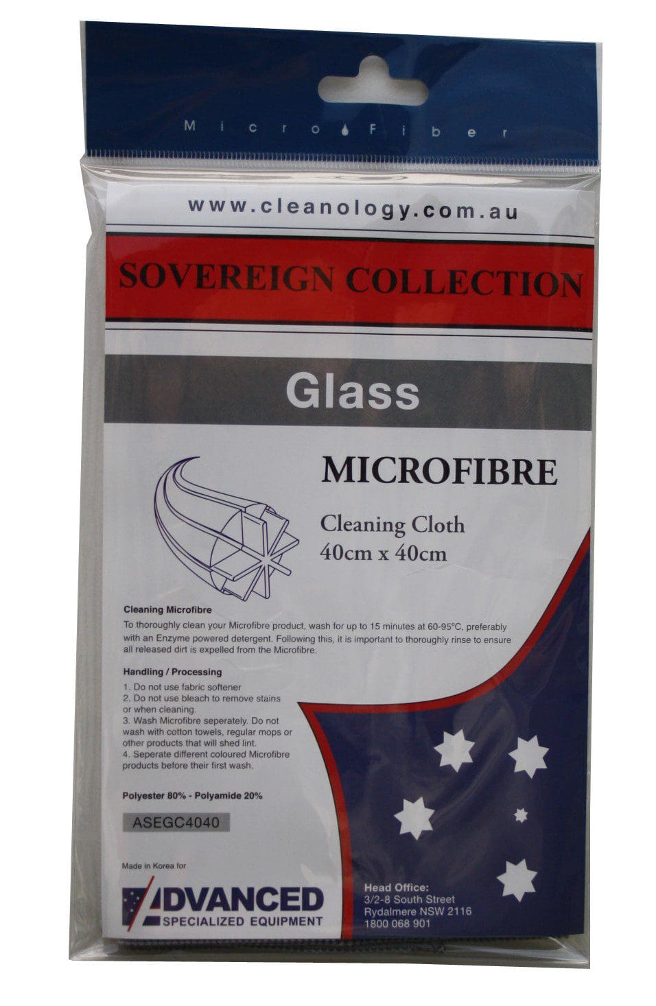 Advanced Premium Microfibre Cloth Glass Grey 40cmx40cm Packaged